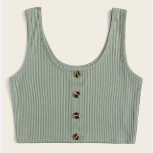 Romwe celadon nwt ribbed button front crop top small